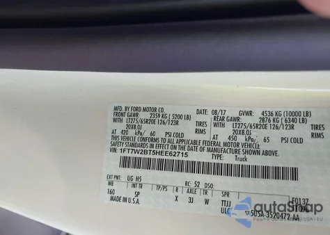 2017 Ford F-250 King Ranch from USA, damaged, VIN 1FT7W2BT5HEE62715